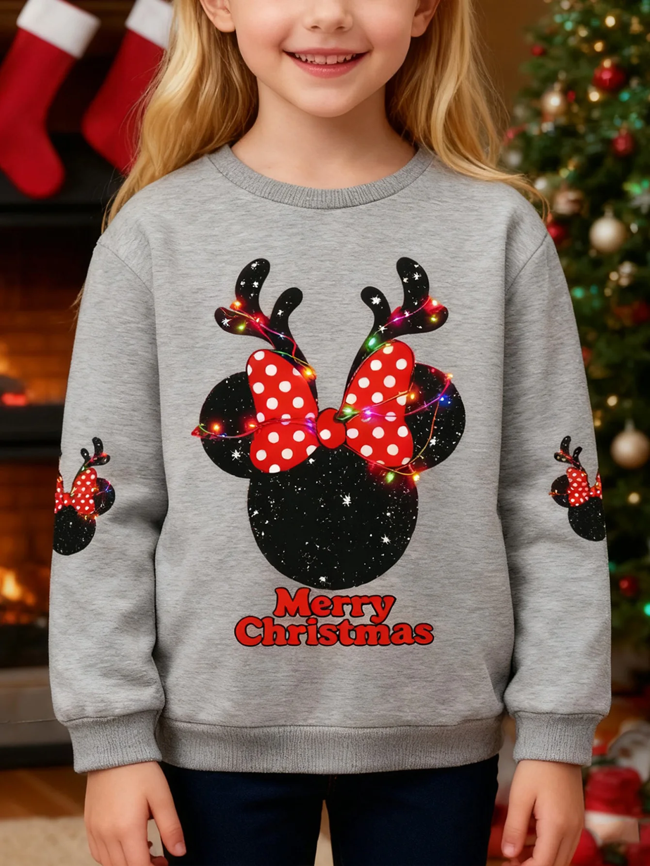 ديزني الفتيات ميني ماوس عيد الميلاد قرن الوعل القوس لهجة الوردي بلوزات مريحة فضفاضة تناسب البلوز للأطفال الشتاء عطلة وتتسابق #2