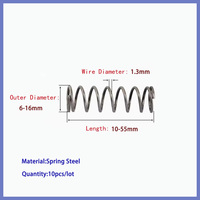 Spring Steel Pressure Spring Wire Dia 1.3mm Outer Dia 6-16mm Length10-55m Compression Springs High Elastic Blackening Spring