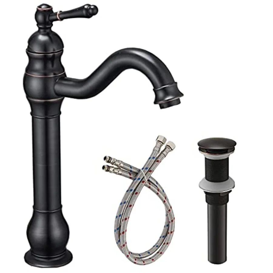 

Vessel Sink Faucet Single Handle 1 Hole Bathroom Faucet 360° Swivel Deck Mount Lavatory Commercial Matching Pop Up Drain Withou