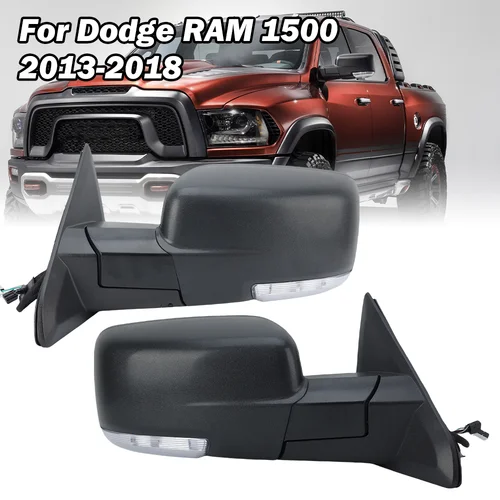 Conjunto de espejo de puerta para Dodge Ram 1500 2500 3500 2013-2018 textura negro eléctrico plegable doble enchufe accesorios de espejo lateral