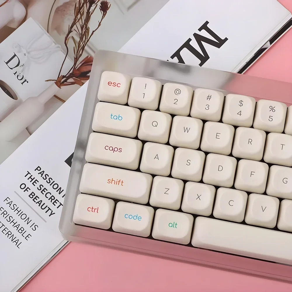 Cute Mechanical Keyboard, MOA Keycap Set, Cream PBT, Cute, Simple, Kitten Puppy Bear Keycaps 124 Keys