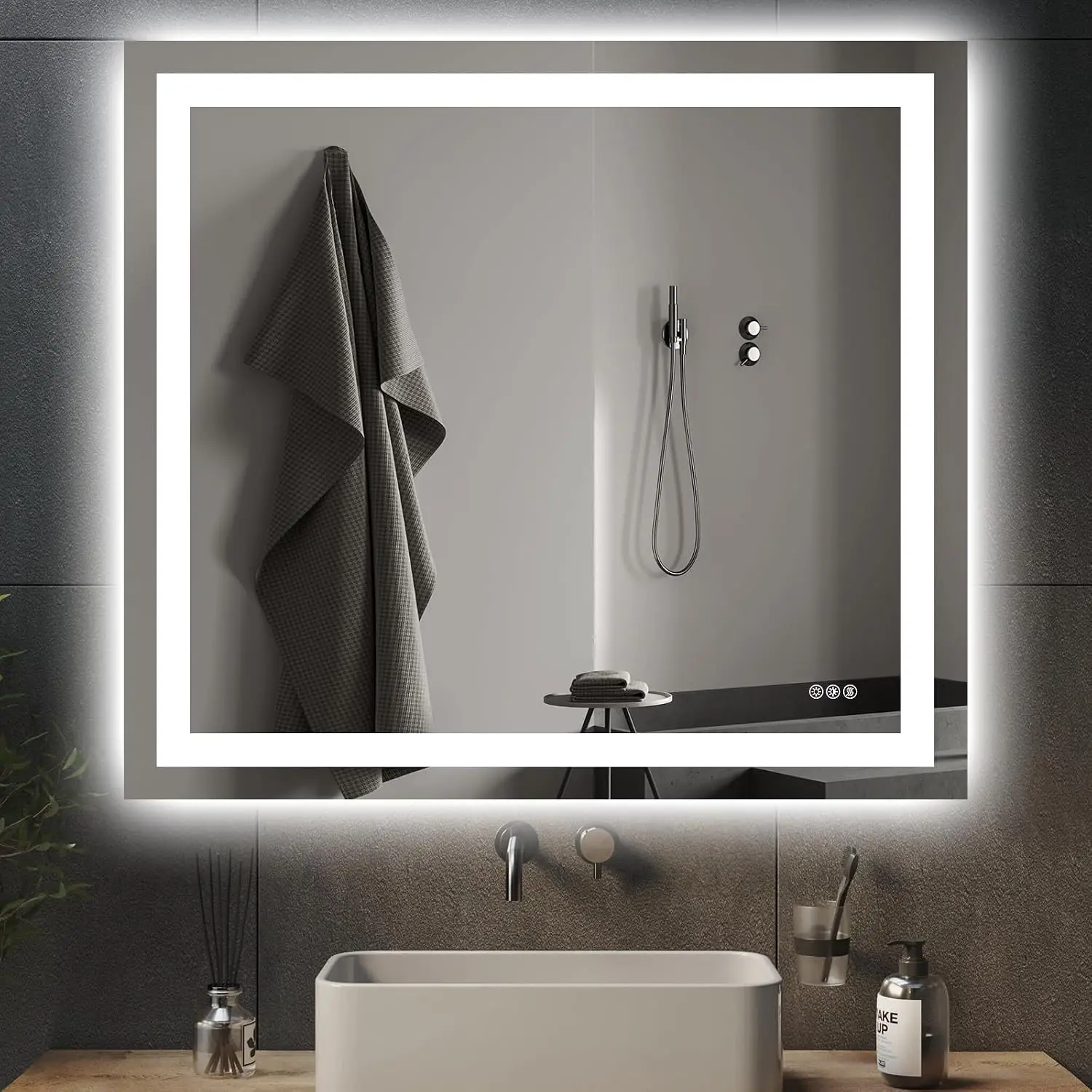 40 X 36 Inch Illuminated Bathroom Mirror Anti Fog Dimmable Backlit Front Lit Smart Vanity Memory Shatterproof Tempered Glass Hor