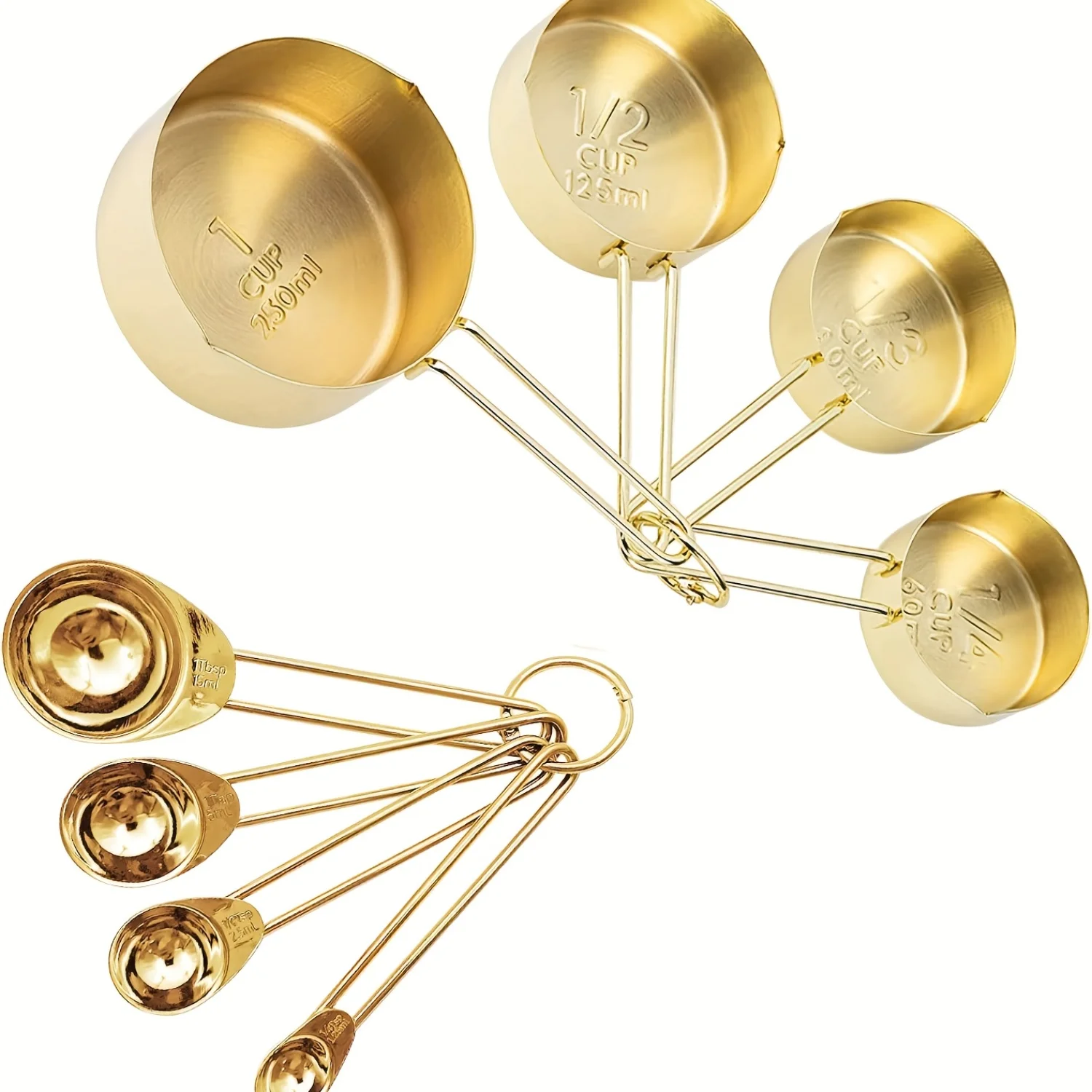 Golden Measuring Cups and Spoons Set - Stylish, Durable, Perfect for Cooking, Baking, Ingredients