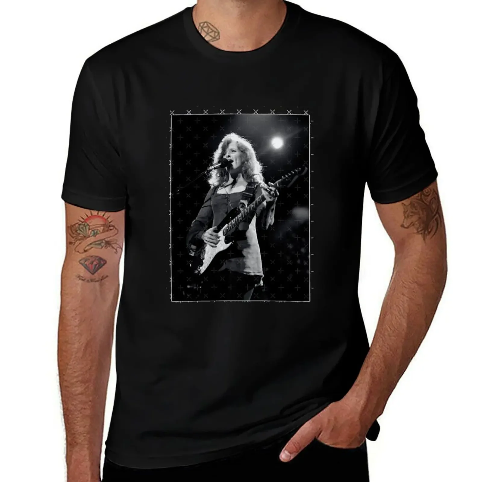 Bonnie-Raitt---BW-Photograph-Graphic- T-Shirt anime stuff vintage t shirts basketball graphic tees quick drying mens fashion