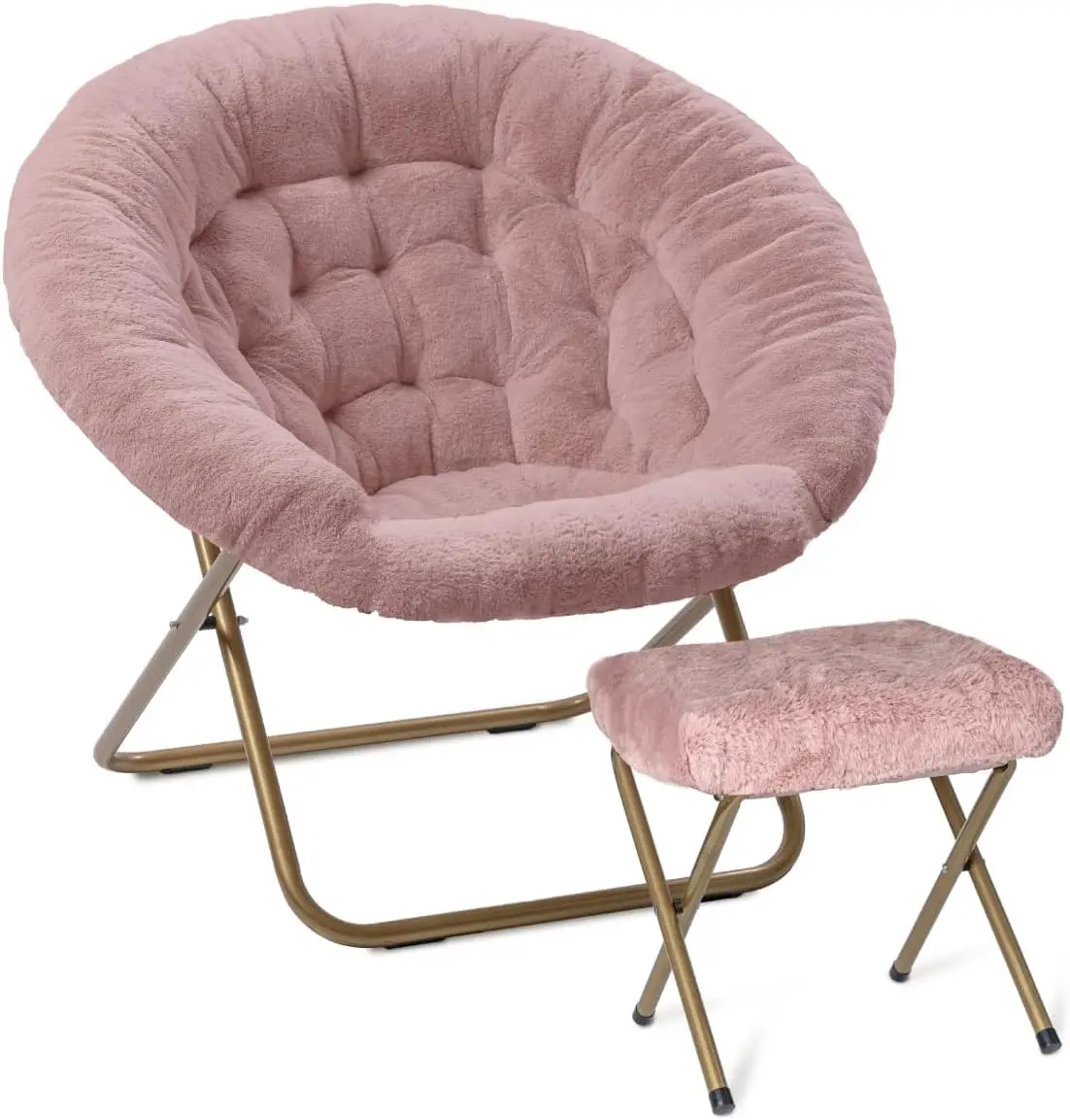 

Cozy Chair With Footrest Ottoman/Faux Fur Saucer Chair For Bedroom/X-Large (Pink)