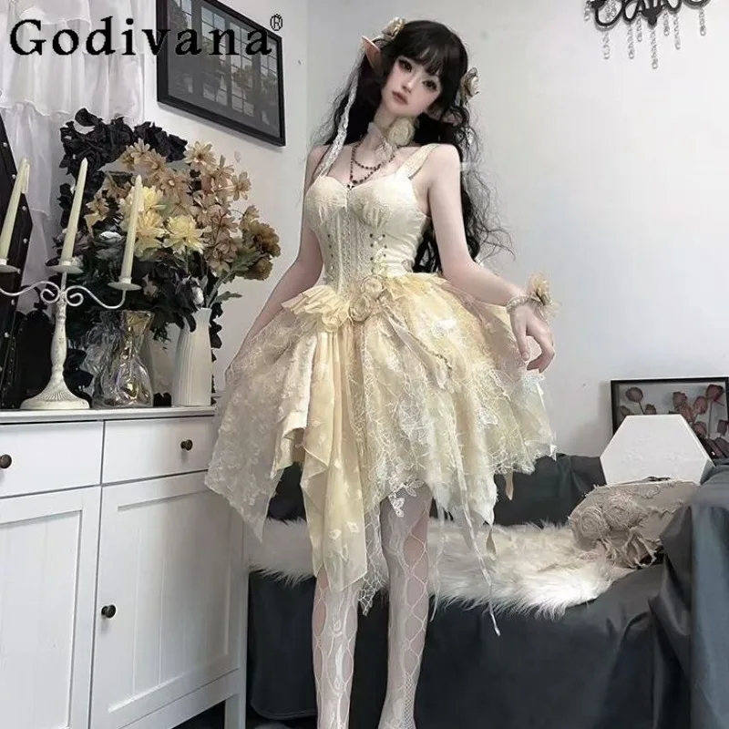 

Original Design Lolita Dress and Waistcoat Women's Gothic Style Lolita Dark JSK Dress Female Japanese Style Puffy Dress Set