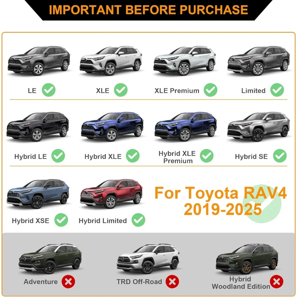 أشرطة متقاطعة لرف السقف من Autekcomma متوافقة مع موديلات Toyota RAV4 2019-2025، باستثناء 2024 LE، Adventure، TRD للطرق الوعرة، وHyb #2