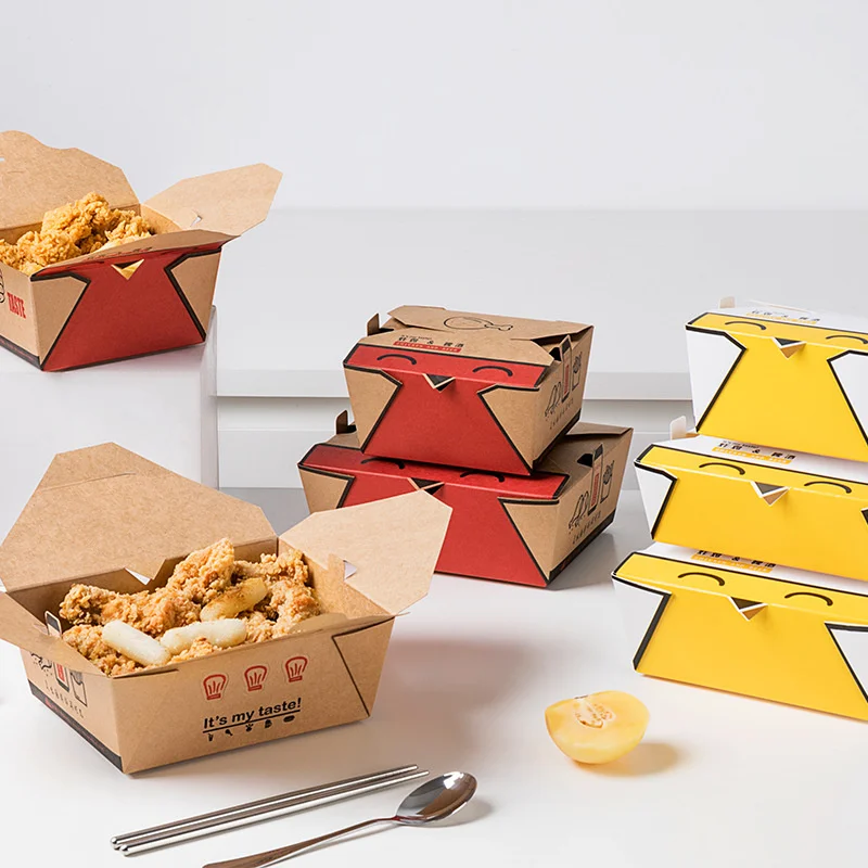 Disposable kraft paper fried chicken packing lunch box chicken face printed Korean food box