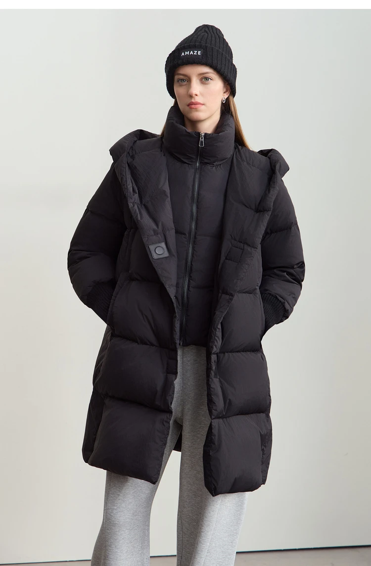 Amii 2026 Winter Warm New Women Down Jacket Cuffs Magnetic Buckle Zipper Hooded Fake Two-piece Thick Loose Long Coats 12444104