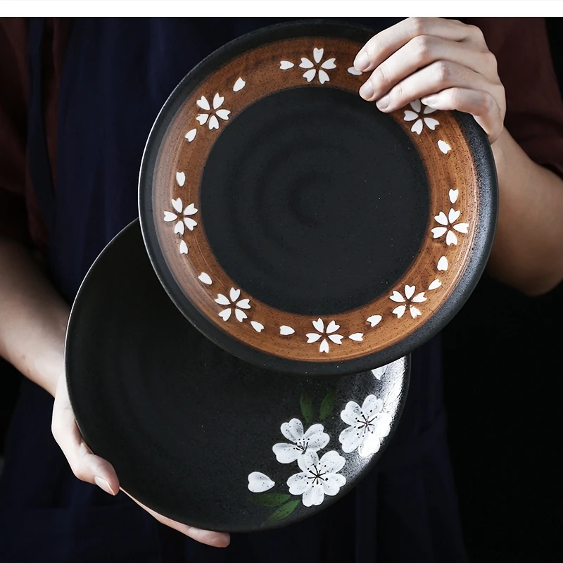 

8-дюймовая керамическая тарелка для стейка в японском стиле в западном стиле, посуда для отеля, ресторана, домашний круглый десерт для суши