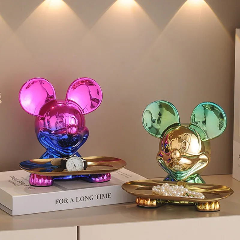 Imagem -06 - Escultura Disney Mickey Mouse Bandeja de Armazenamento Chaves de Estátua Prato Fogão de Jóias Enfeites de Sala e Quarto Decoração de Casa