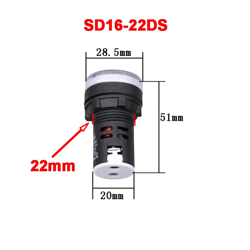 Luz indicadora de piloto, 2 piezas, 22mm, SD16-22DS, 6V, 12V, 24V, 110V, 220V, 380V