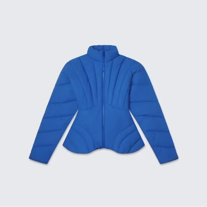 Koningsblauw pufferjack voor dames - slim fit jas met opstaande kraag en ritssluiting, modieuze winterwarme bovenkleding, trendy streetwear Qui