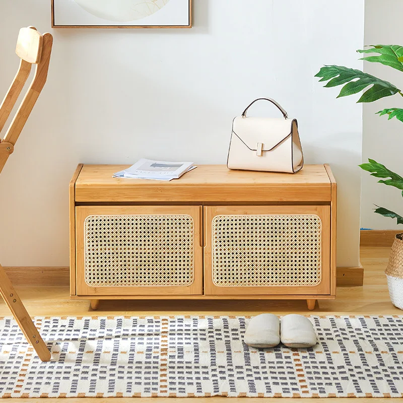 Shoe changing stool can be sat at the door of the home, shoe stool rattan entry entrance shoe cabinet