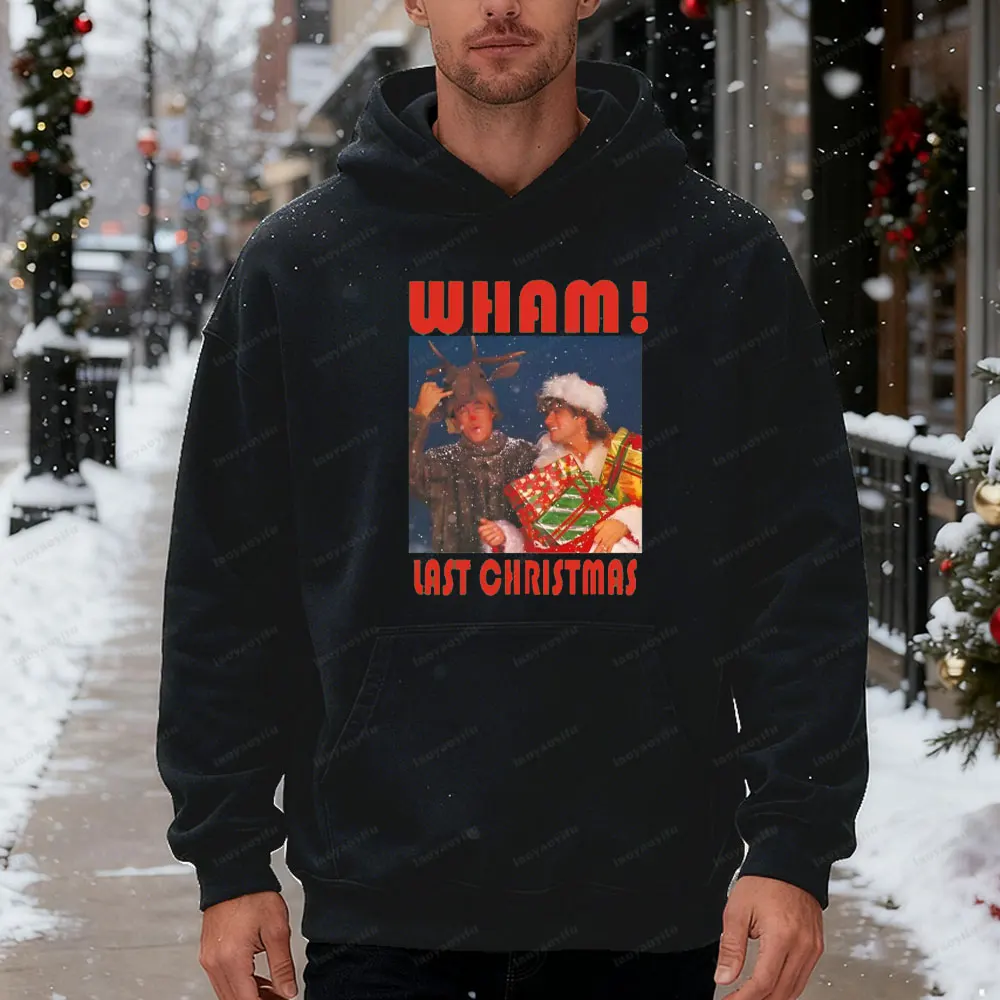 Wham آخر عيد الميلاد الرجال البلوز الرجعية 80s الفرقة عيد الميلاد هدية مضحك الموسيقى عاشق عيد الميلاد عرق الكلاسيكية عطلة هدية البلوز القمم #3