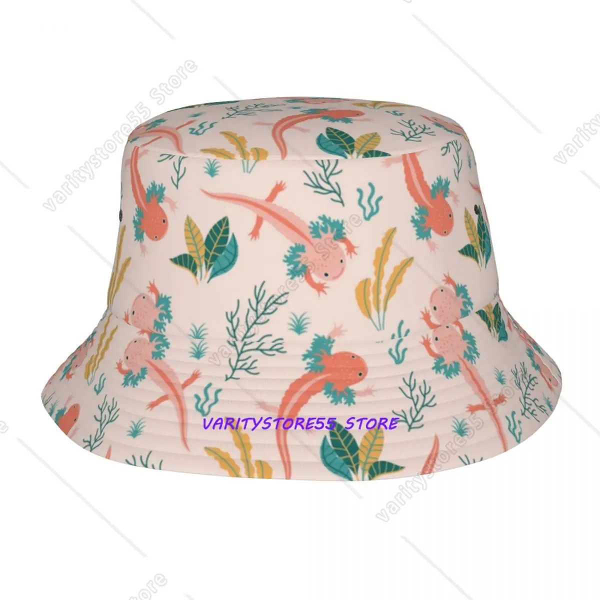 Casual Funny Axolotl Bucket Hat Unisex Packable Outdoor Sports Kawaii Animal Fisherman Cap Vocation Getaway Headwear Bob