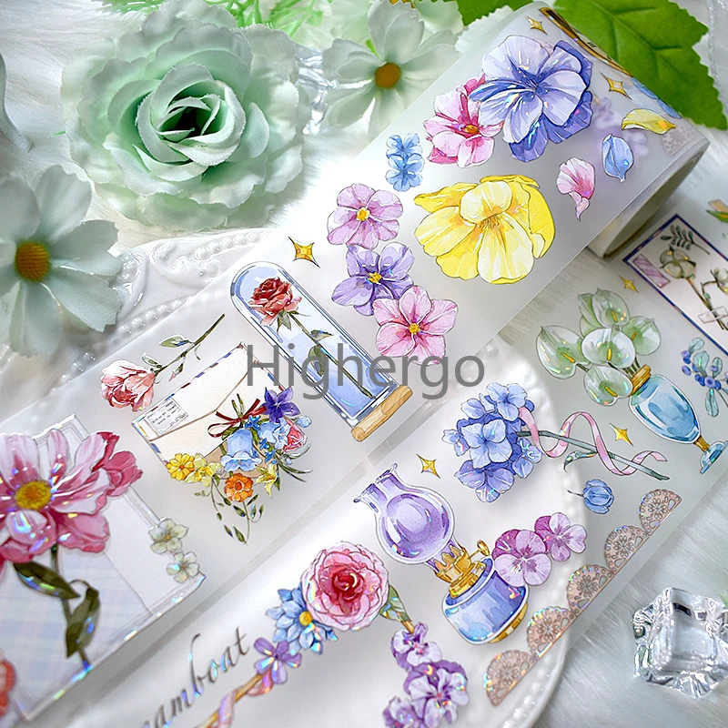 2m/Roll Laser Flower PET Tape Washi Masking Tape Decorative Adhesive Tape Sticker Scrapbooking Planner Journal Stationery