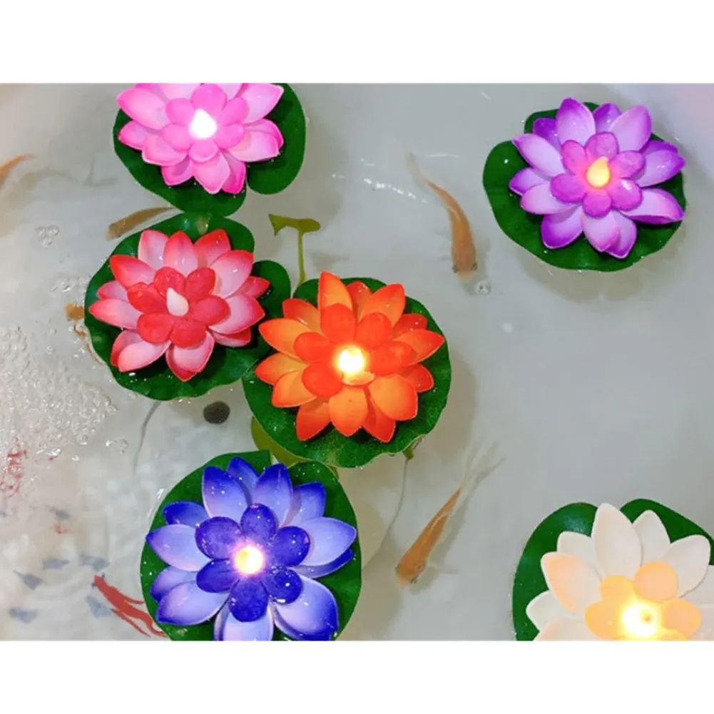 6 PCS Floating Water LED Electronic Candle Outdoor Lanterns Lotus Lights Waterproof Lamp For Praying Blessing Wishing Pool Decor