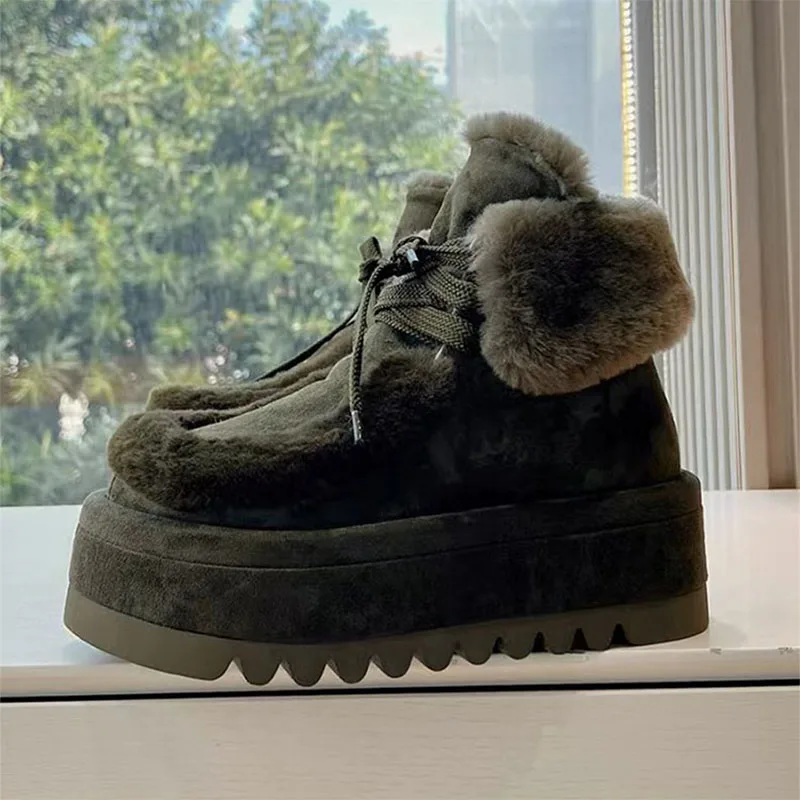 

Winter Suede Wool Short Boots For Woman Round Toe Lace Up Flat Shoes Women Modern Thick Sole Ankle Boots Women