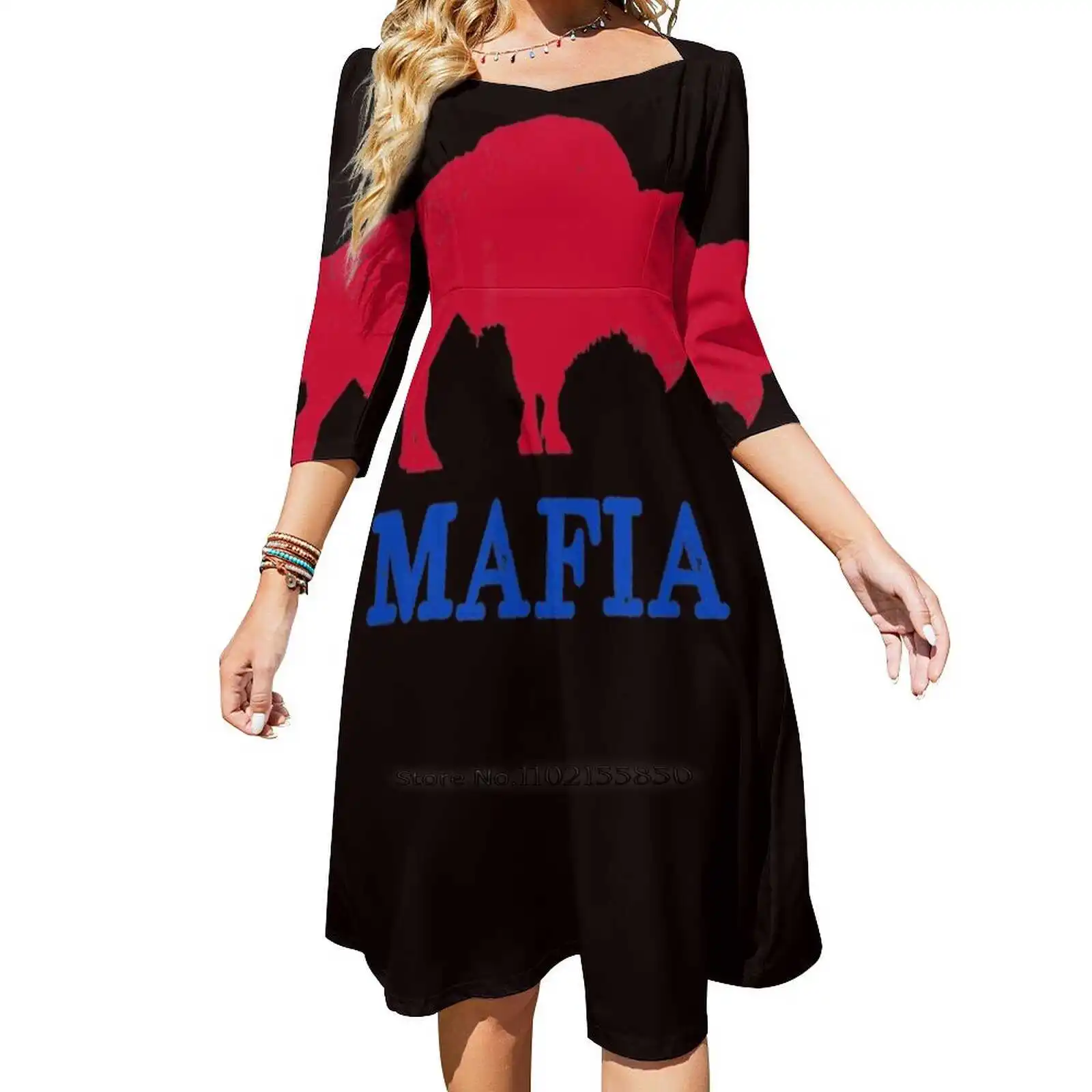 Dự Luật Mafia 716 Buffalo New York Bflo Wny Xanh Đỏ Áo Rời Bỏ Túi Áo In Hình Nữ Tay Ngắn Áo Cổ Chữ V đầm 5Xl Hóa Đơn