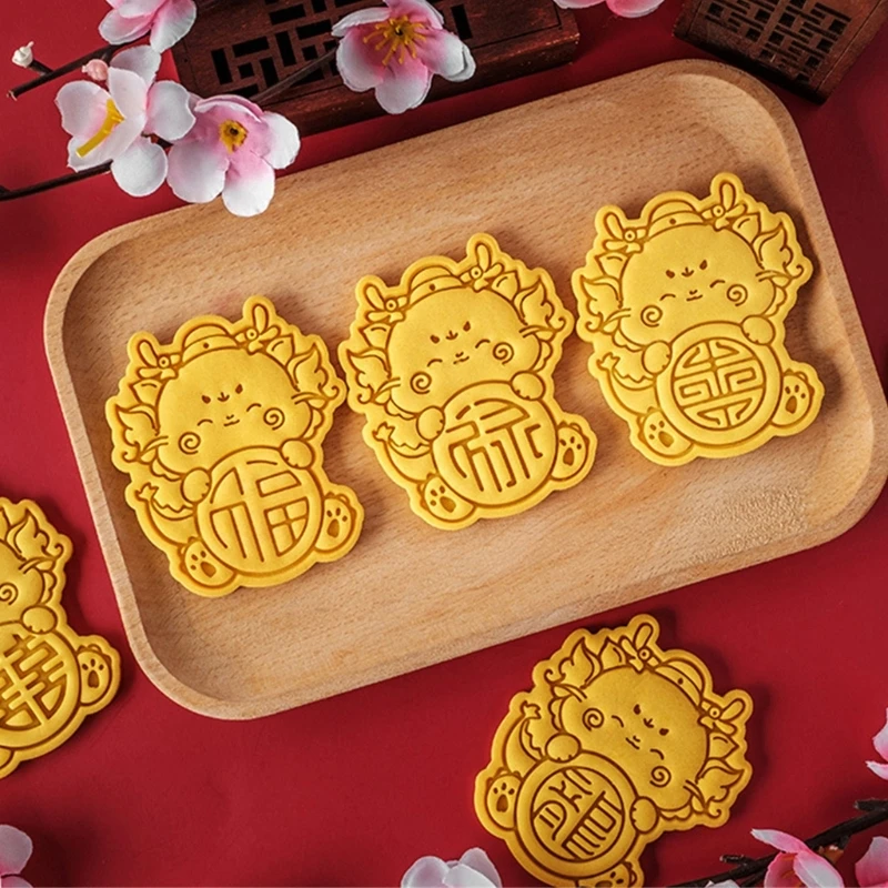 KX4B 3D Fondant Molds Cookie Cutters Dragon Themed Cookie Moulds Chinese New Year Must Have Bakeware Tool Plastic Material