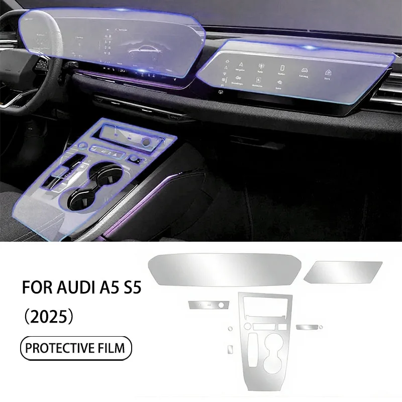 TPU Protective Film for Audi A5 S5 2025 Car Interior Film GPS Navigation Gear Panel Center Console Transparent Sticker LHD