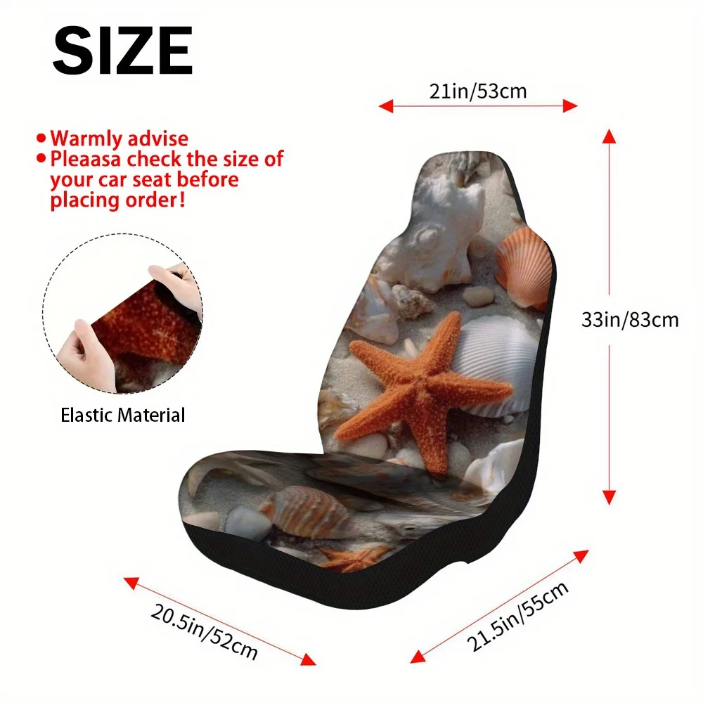 Set Of 2 Car Seat Covers Featuring Seashells And Starfish – Complete Set For Front Seats, Universally Fitting, Made From High-Qu