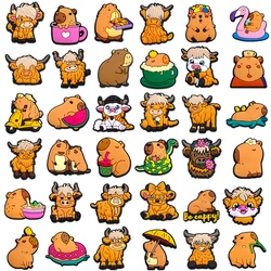 36Pcs/Set Capybara Shoe Charms Cartoon Highland cattle Shoes Accessories DIY Shoe Decoration PVC Garden Sandal Kids X-mas Gifts