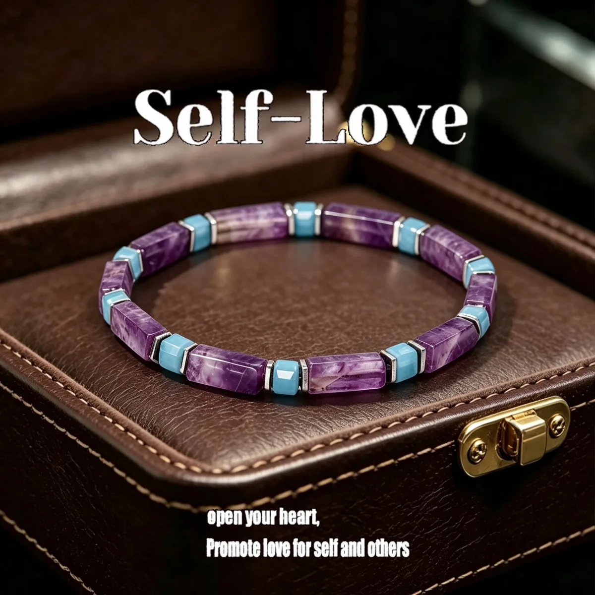 Vintage handmade amethyst elastic bracelet, open your heart to accept and treat yourself and others well, unisex jewelry gift