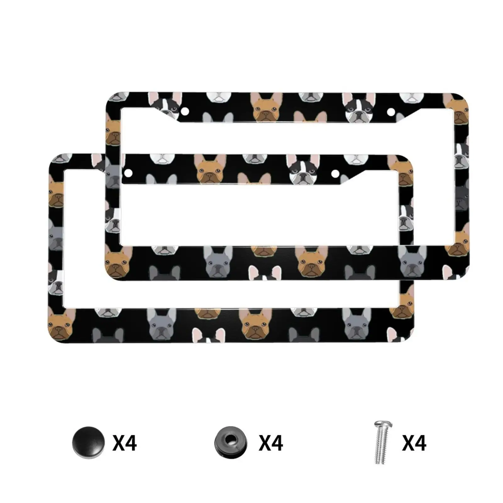 

French Bulldog Print Universal Standard Aluminum Alloy Car License Plate Cover Car Accessories Waterproof License Plate Cover