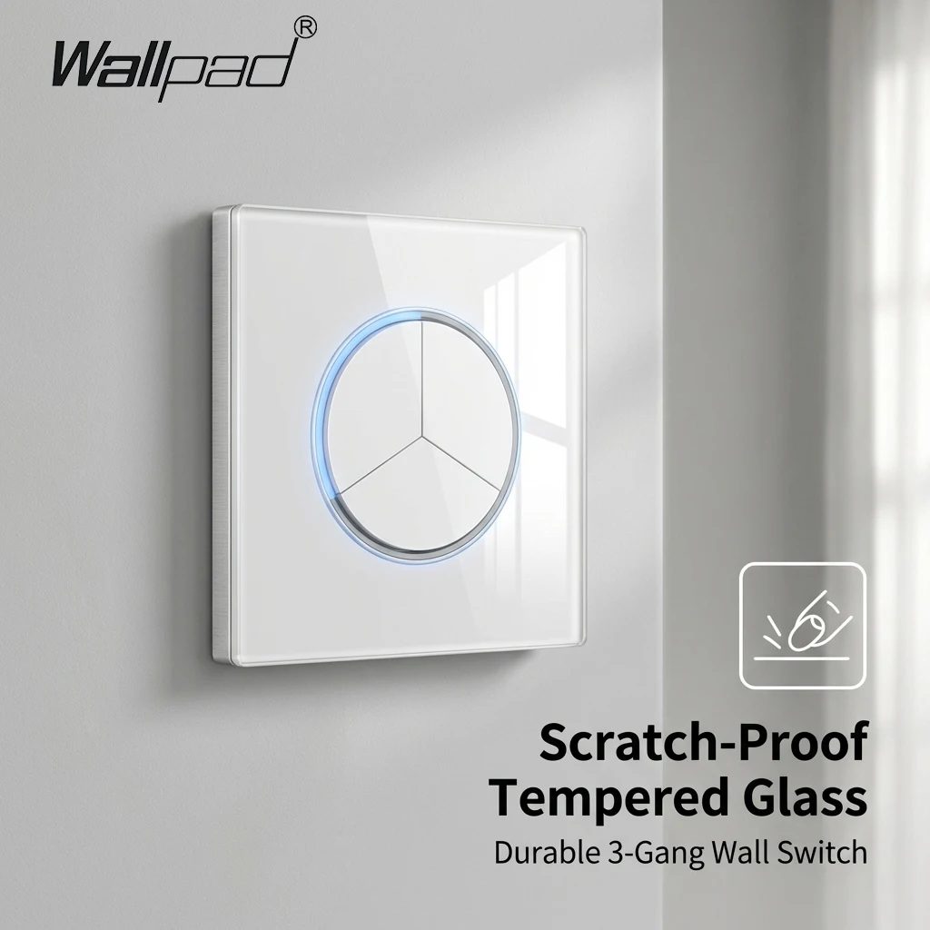 Wallpad 1 2 3 4 Gang Wall Switch White Glass Plate Pass-through 2 Way Blinds Impulse Momentary Light Switch Circle LED Indicator