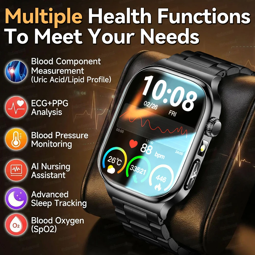 New Five Internal Organs Micro Physical Analysis Smart Watch 2.04-inch AMOLED Screen BT Call Waterproof Sports Smartwatches Men