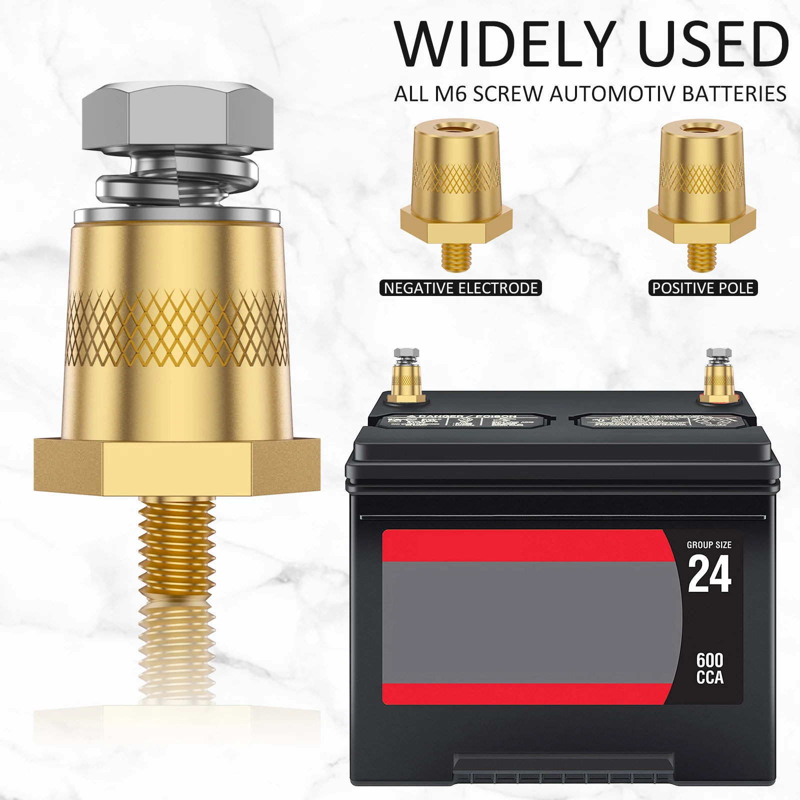 1Pair Car Battery Terminal Clamps M6 Thread Installation Battery Tone Post Adapter Kit Adjustable Conductive Caps Heavy Positive