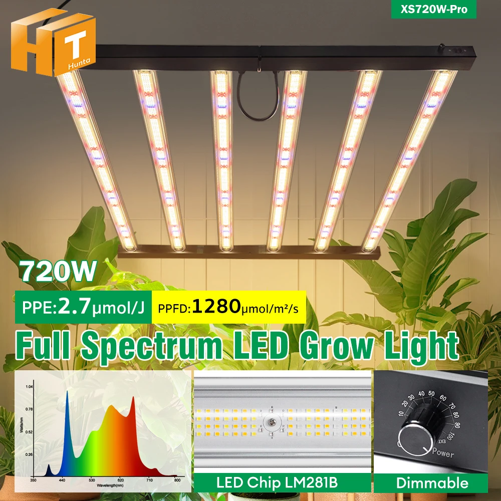 360W 720W LED Pflanzenlampe Vollspektrum Blau 460nm Rot 660nm IR 730nm UV 395nm, 2,7umol/J 1280umol/J/s Hohe PPFD Hanfpflanzenlampe für 4 × 4 5 × 5FT Zelt