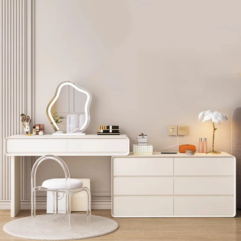 

White Desk Aesthetic Room Furniture Cheap Vanity Glass Top Light Mirror Modern Living Silver Dresser Hotel Table With Drawers