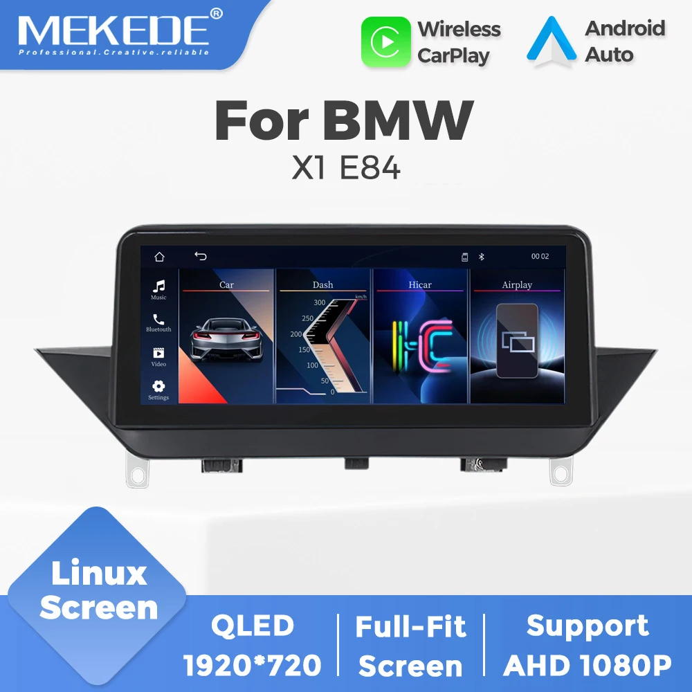 MEKEDE: sistema CarPlay wireless per BMW X1 E84, modelli 2009-2015, con sistema CIC iDrive, lettore multimediale per auto, autoradio, navigatore GPS, sistema operativo Linux, schermo touchscreen QLED