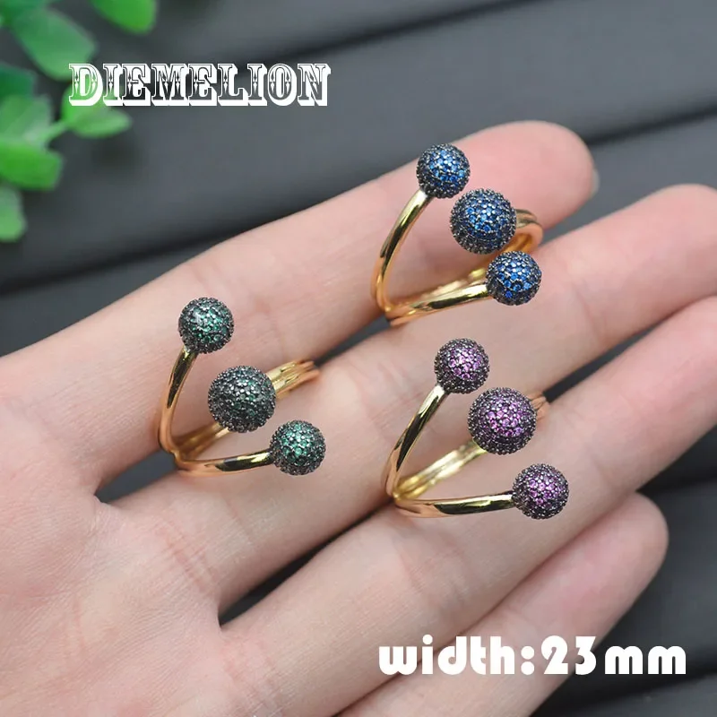 Exaggerated Multi-layers Colorful Cubic Zirconia Ball Rings for Women Punk Girl Hip Hop Gold Color Open Ring Fine Jewelry