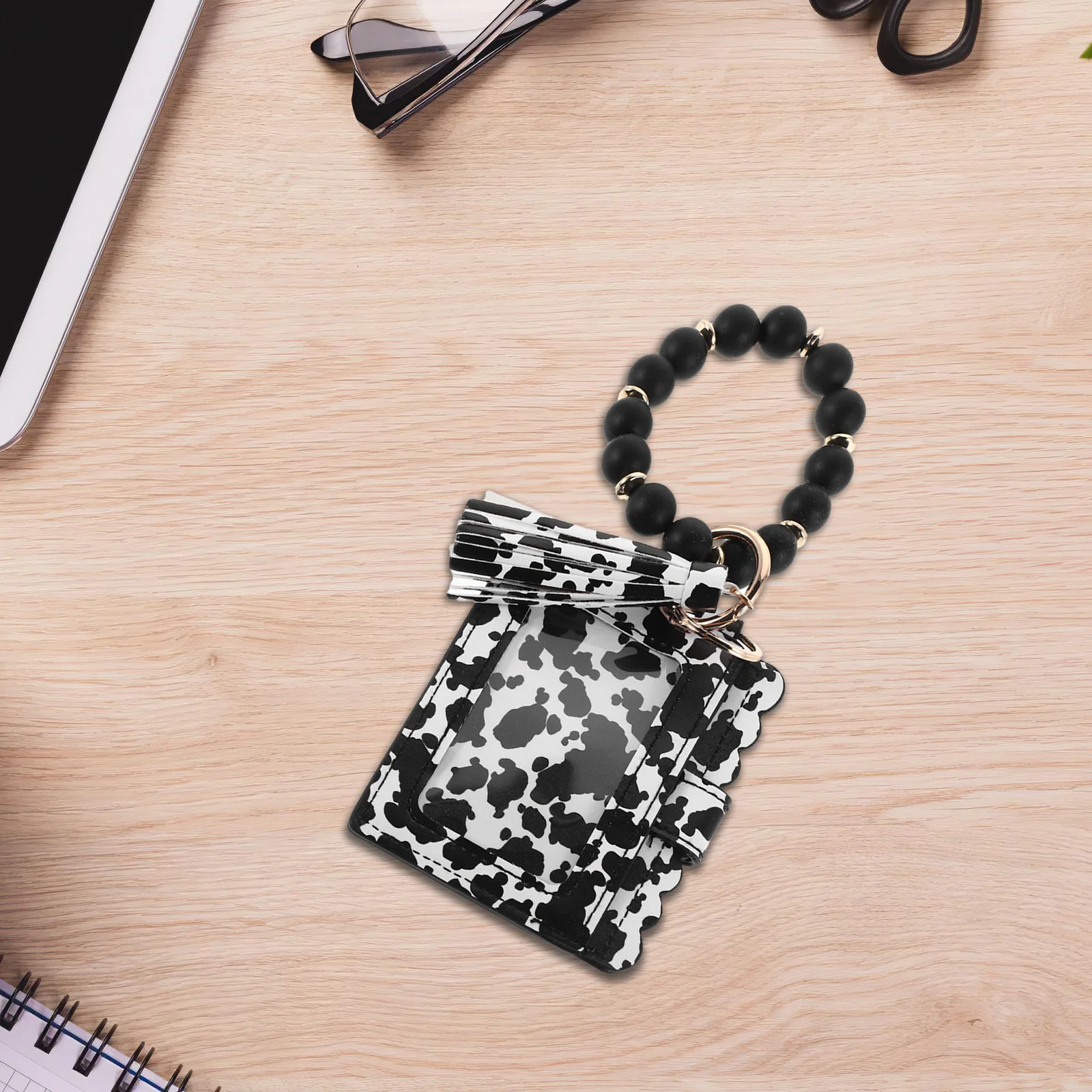 Silicone Beaded Cow Grain Coin Purse Keychain Wallet Card Holder Compact Mini Purse Portable for Daily Use Key Chain Wallet