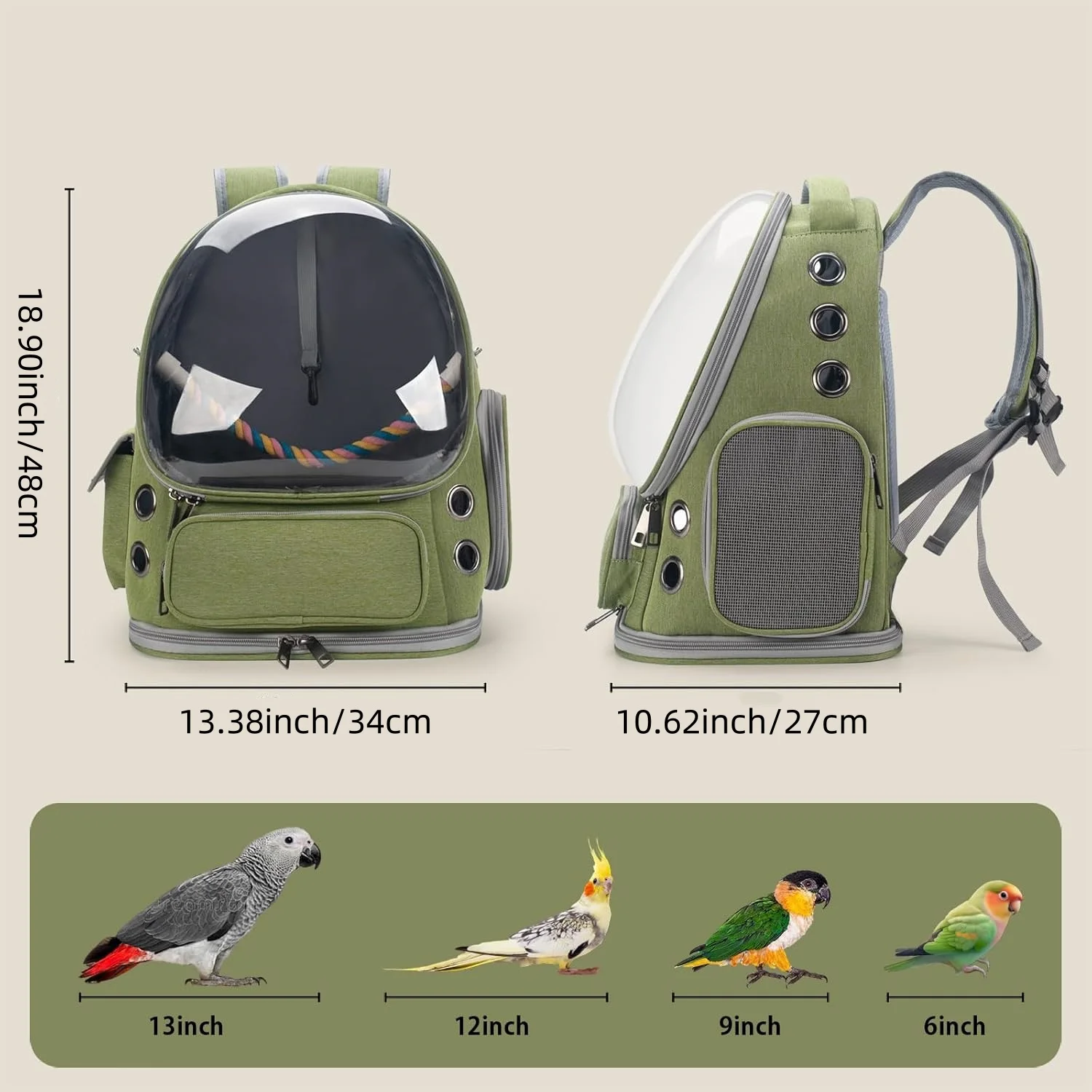 Bird Carrier Parrot Backpack Travel Cage with Perch Feeder Cups for Parrot Cockatiel for Vetting Camping Hiking Travel