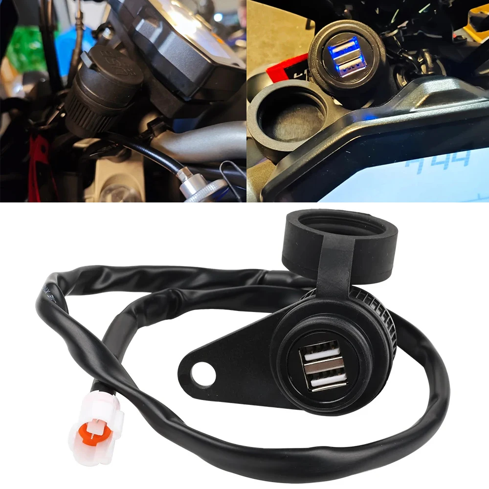 

Motorcycle Black USB Charger Dual Socket Converter Suitable For Kawasaki VERSYS X300