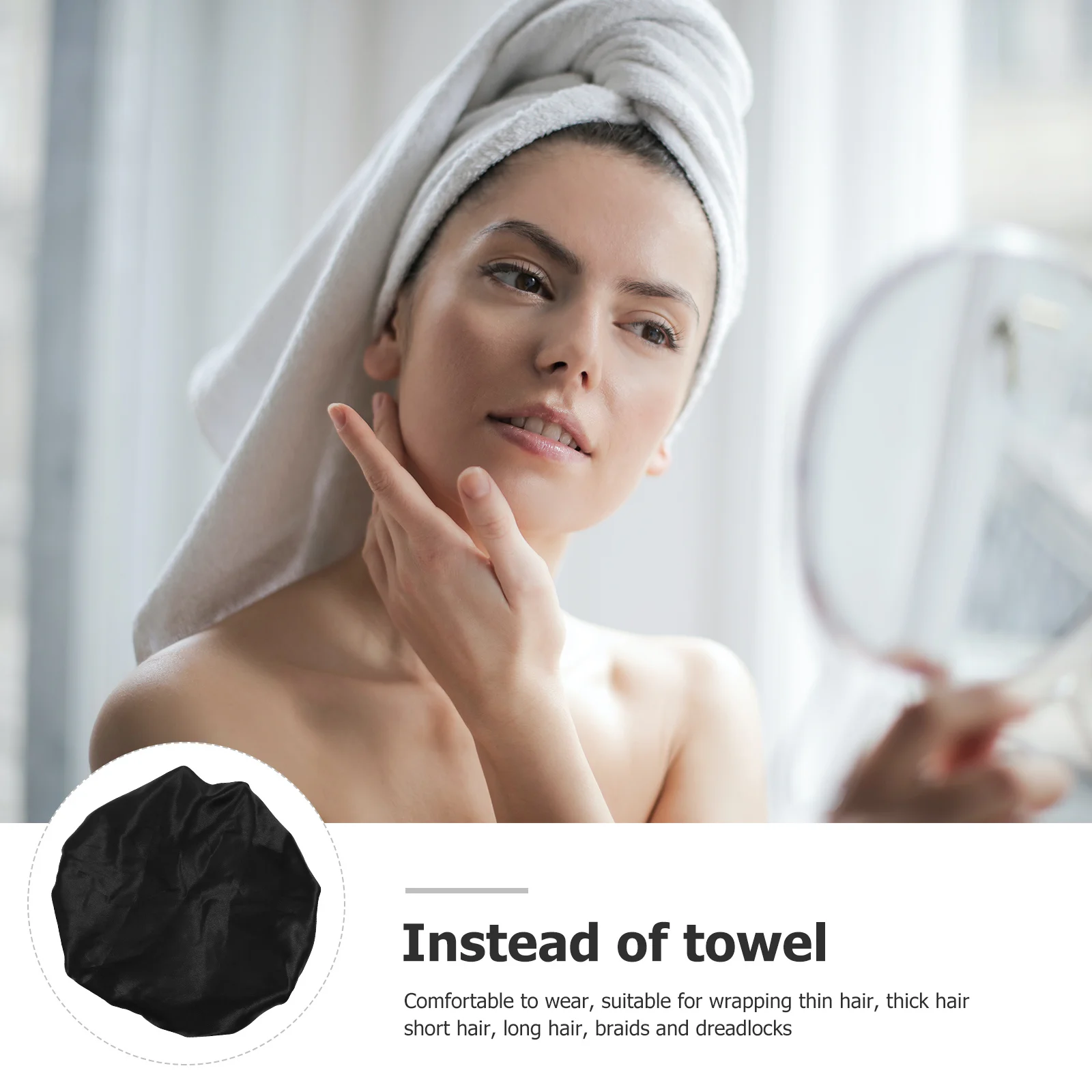 

Double Layer Satin Hair Bonnet for Women Adjustable Bath Cap Hat for Long Thick Hair Night Shower Use