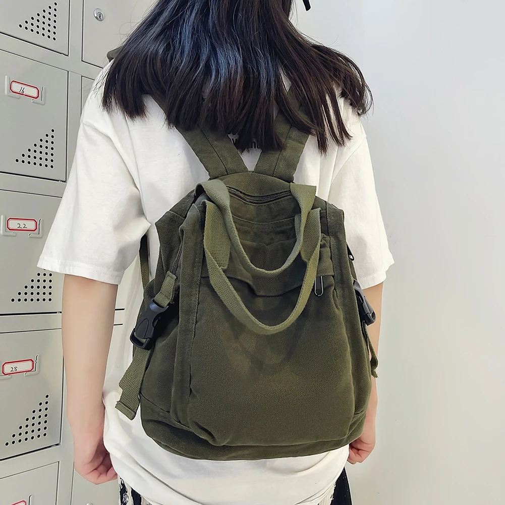 Canvas Backpack Solid Color Commuting School Bag Casual Daypack Aesthetic Hippie Y2K Backpack for Women and Girls