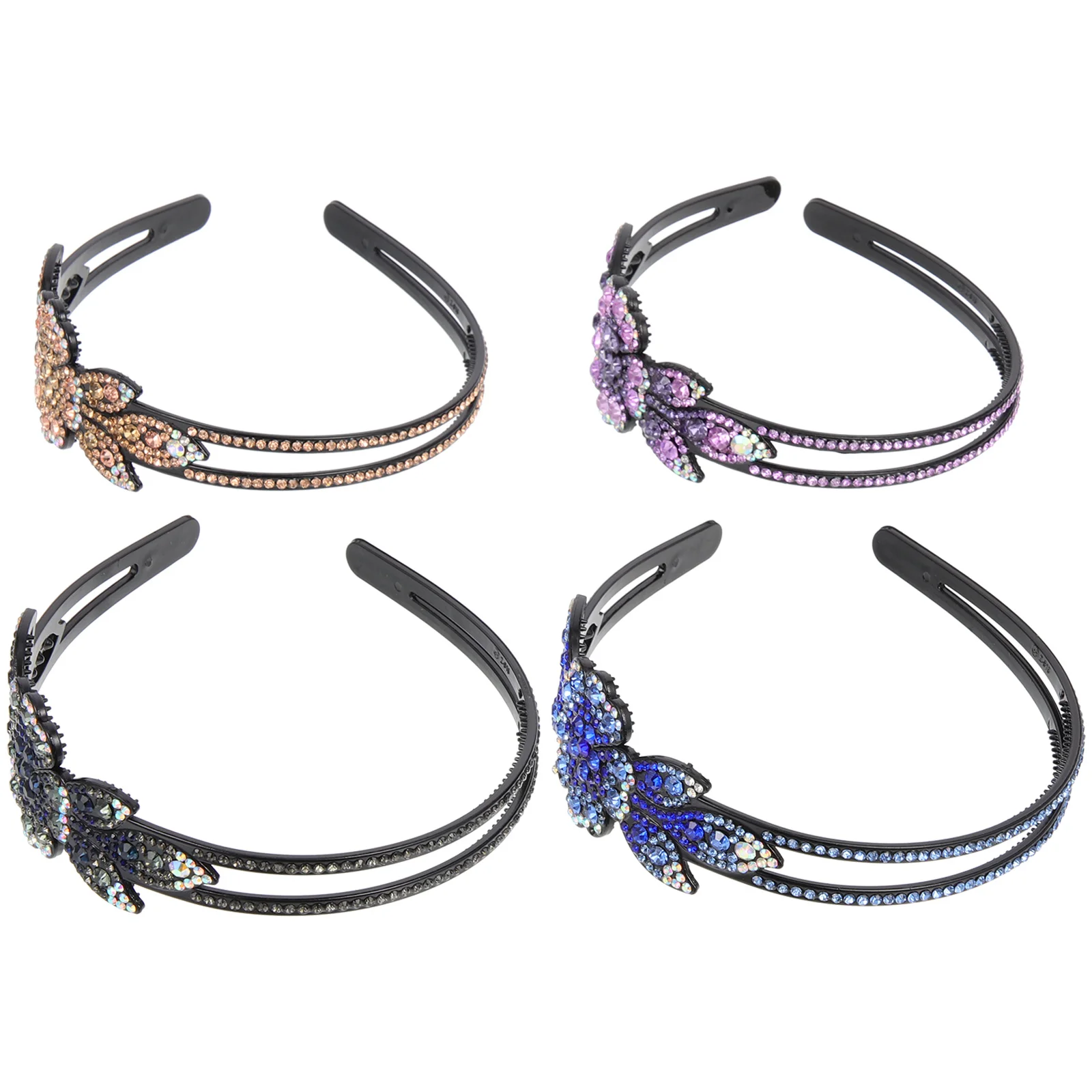 

4Pcs Five-Petal Flower Rhinestone Headband Non-Slip Wide Hairband Retro Party Festival Hair Decor Hair Hoop for Women Men