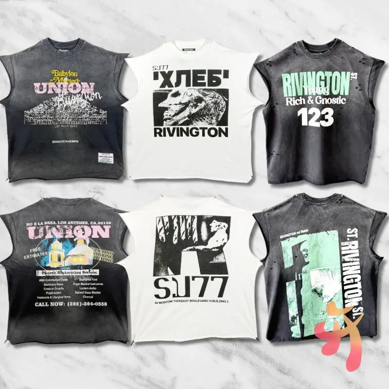 

Vintage Heavy Washed Worn Out Vest RRR123 Tank Tops American Hip Hop Graffiti Print Sleeveless Top Men Women Tshirts