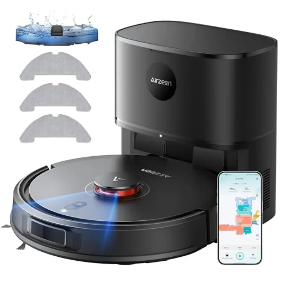 

Robot Vacuum and Mop for Home Use, ABS Plastic, Black, 5000Pa Suction with Self-Emptying Base, Laser Navigation Smart Mapping,