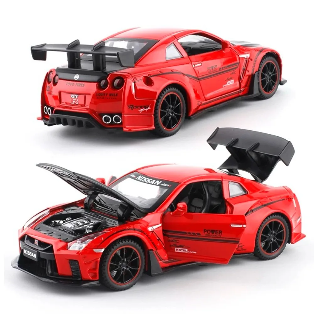 Modèle de voiture de sport GTR R35 R34, échelle 1:32, jouet en alliage moulé sous pression, portes ouvertes, corps en métal, modèles de traction, décoration de maison