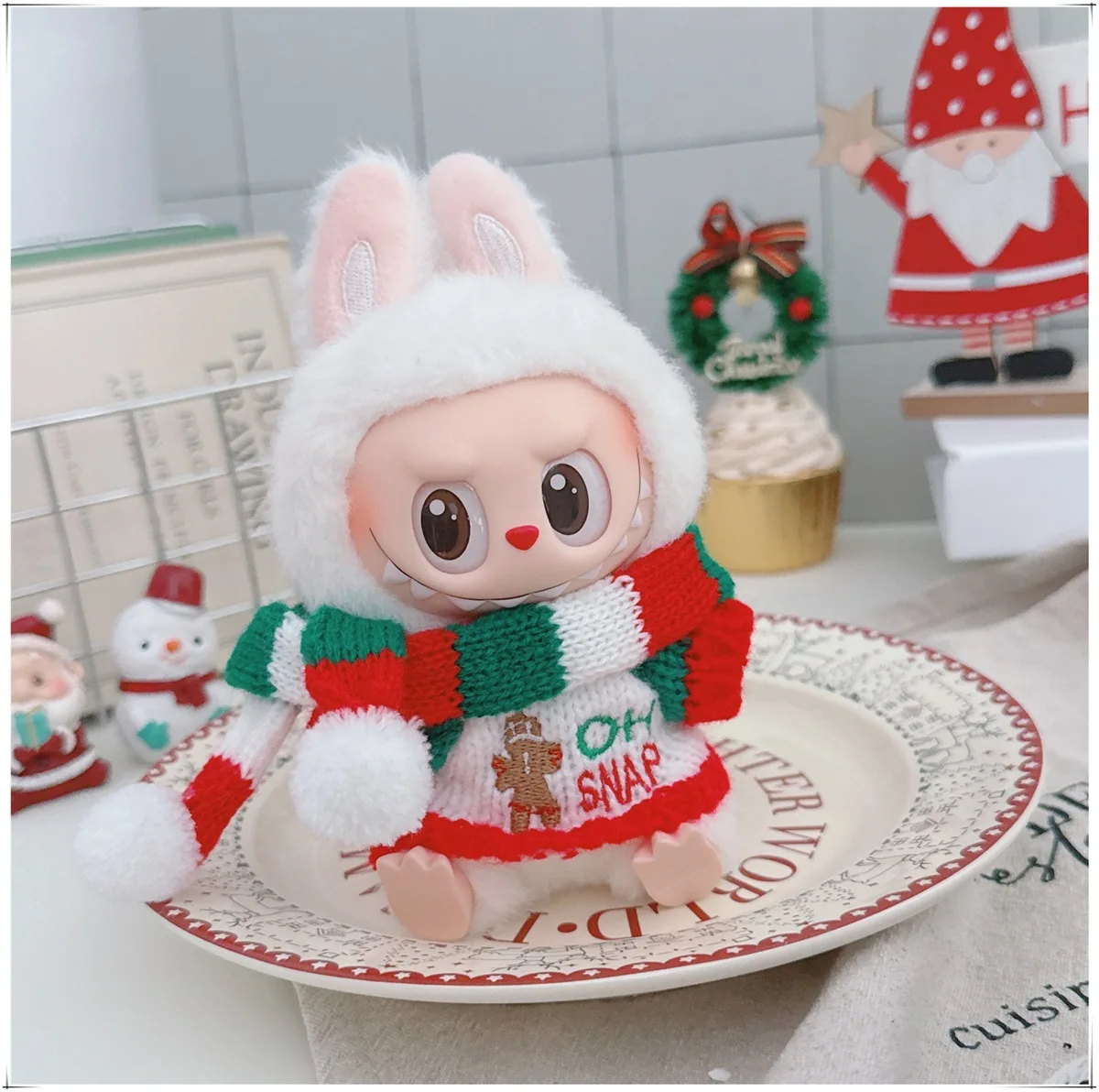 Puppenkleidung für Labubu 17 cm Weihnachtskostüme Puppenkleidung Outfit Zubehör The Monster Doll Dress Up Weihnachtszubehör