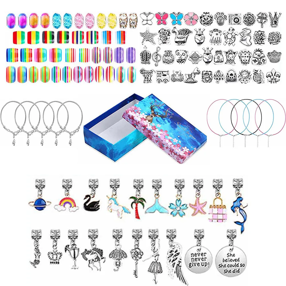 عيد الميلاد صنع المجوهرات كيت سحر سوار القلائد الحاضر باندورا سبيكة الخرز مجموعة DIY سوار الطفل