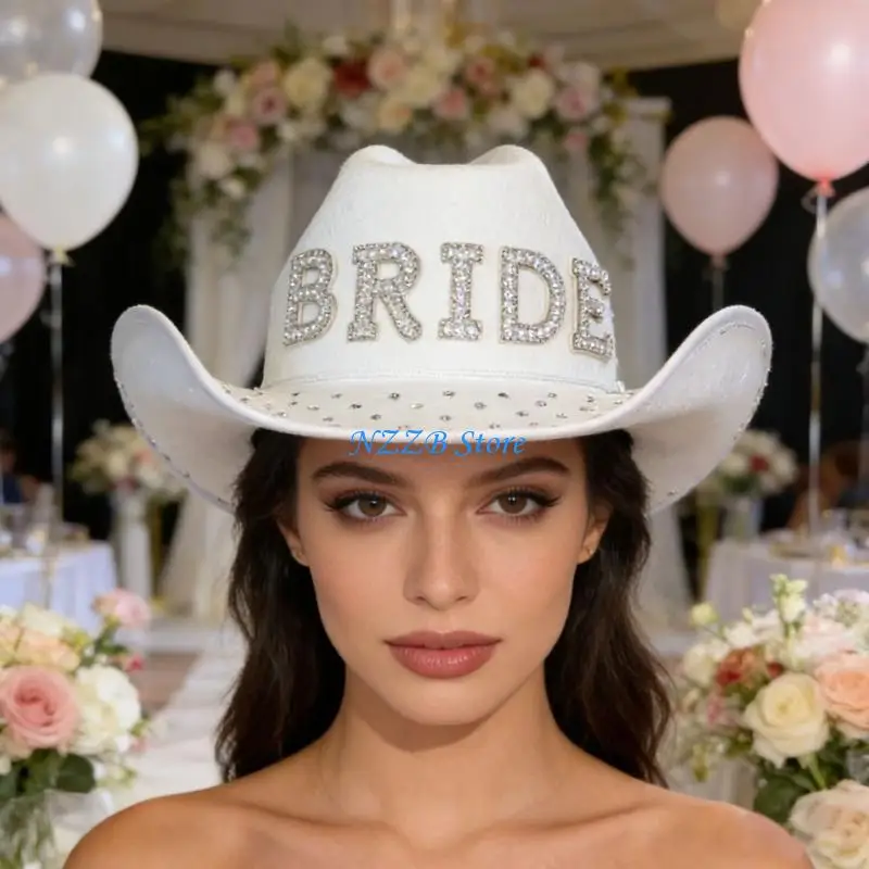 

T21F Easy to Carry Lightweight Nonwoven Bridal Cowgirls Hat Friendly Bridal Hat for Outdoor Adventures and Special Functions