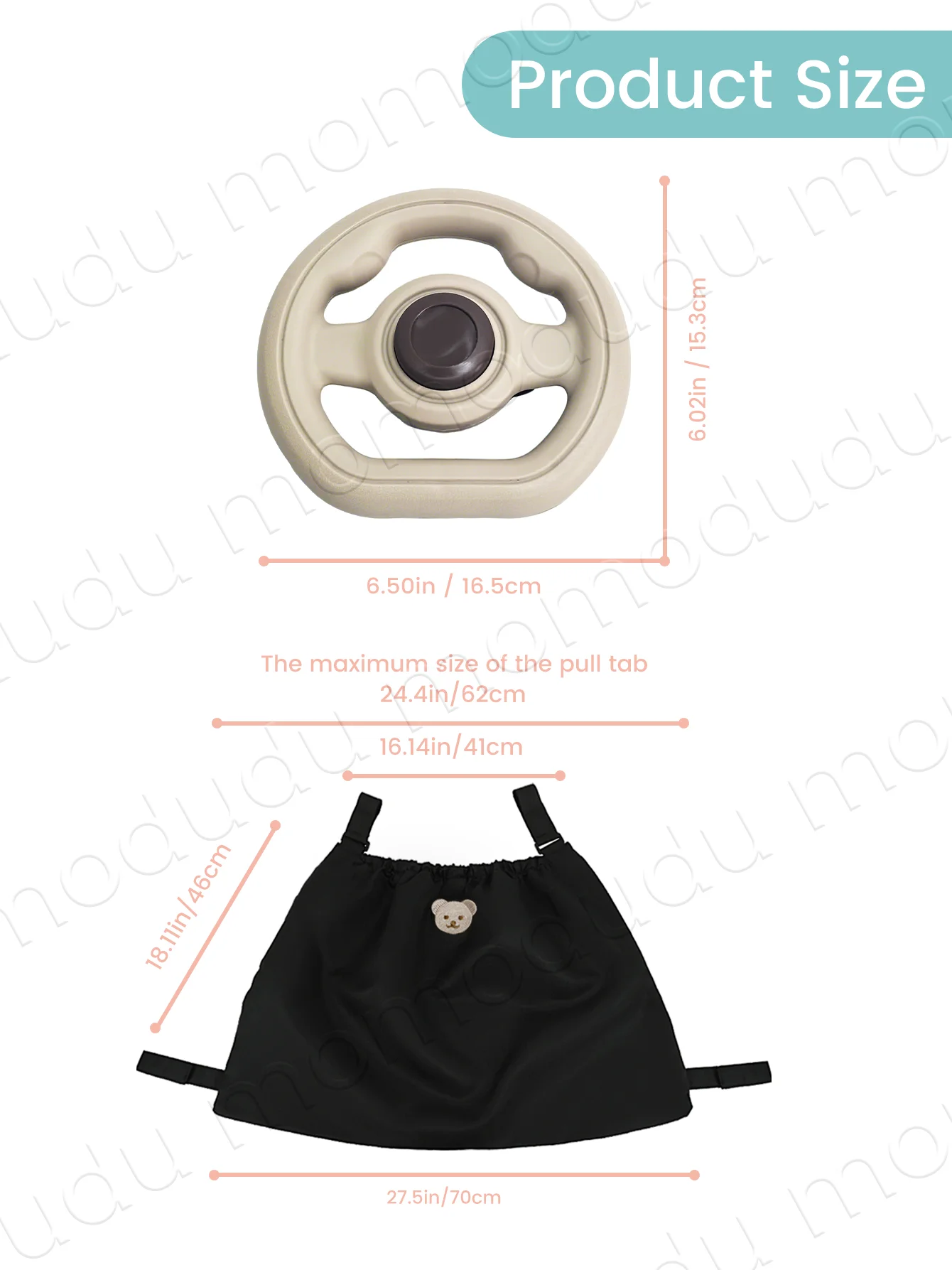 360° Rotating Baby Stroller Steering Wheel & Large Capacity Stroller Storage Bag Set, Traveling Organizer Kit